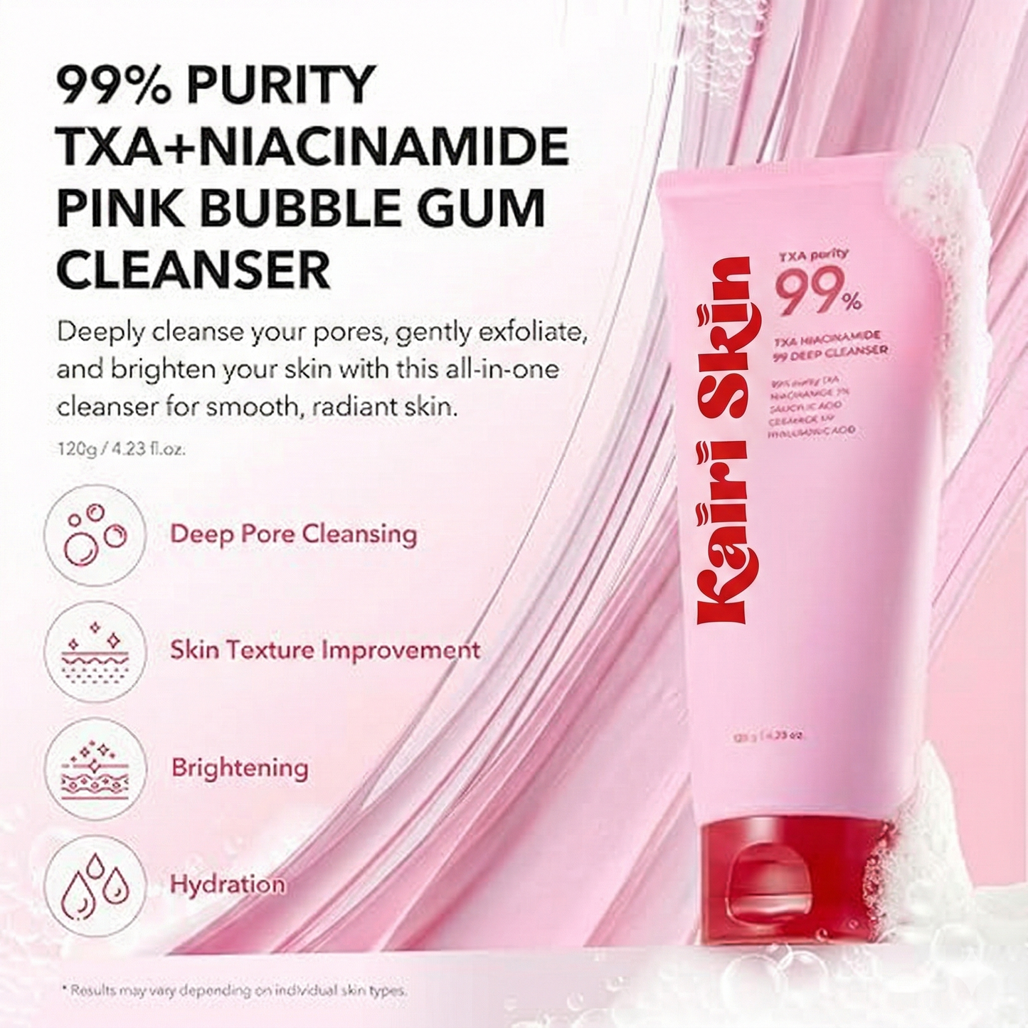 Dark Spot Erasing Deep Cleanser: TXA Niacinamide 99 Pink Bubble Gum Formula